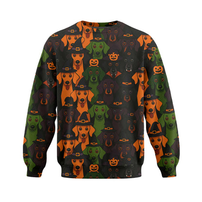 Weenie Dog Halloween With Witch Hat Print, Pattern Polos For Spooky Season, Dachshund Hoodie