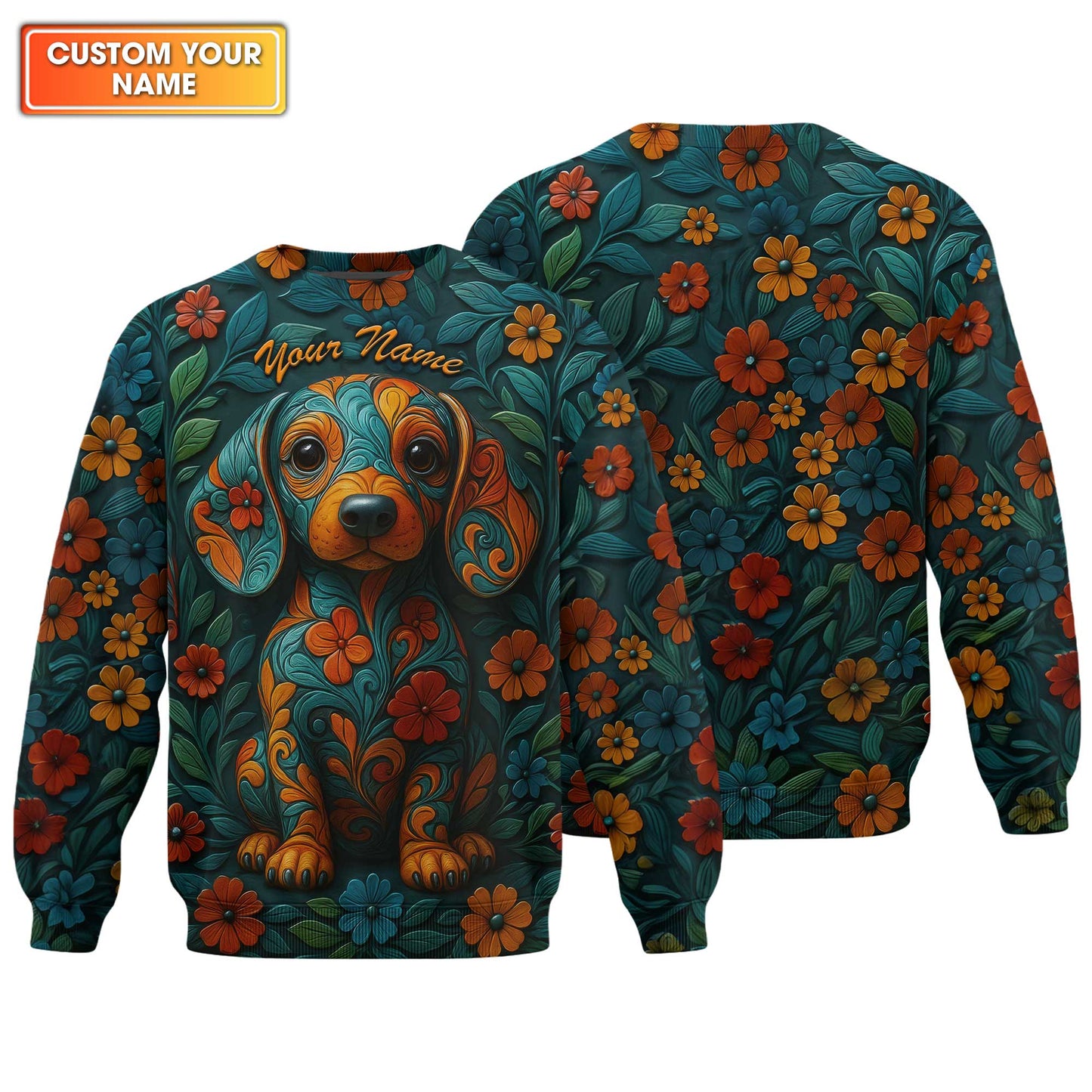 Custom Name Dachshund Shirt, Weiner Dog Shirts, Dachshund T Shirt, Floral Pattern