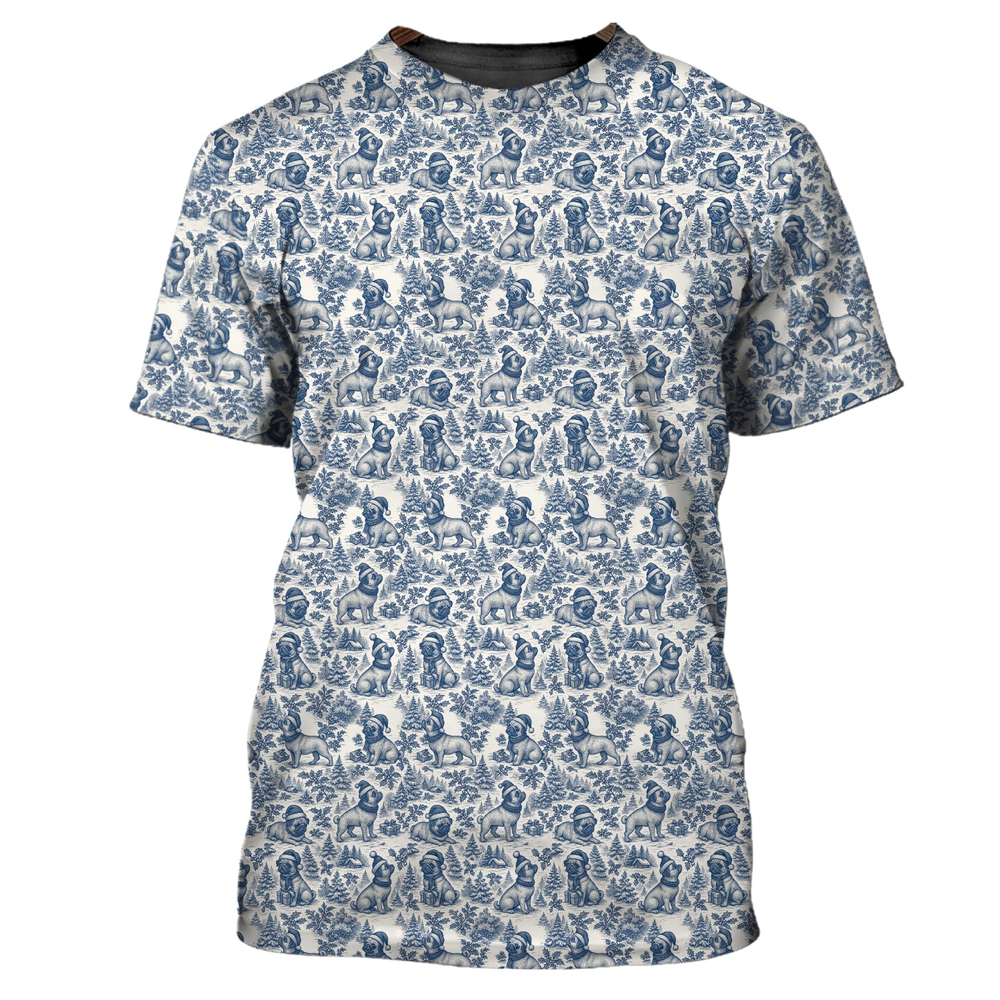 Christmas Pug Pattern Shirt, Toile De Jouy Shirt With Cute Pug, Xmas Hoodie For Dog Lover