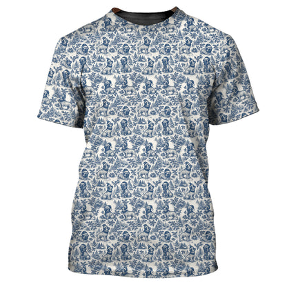 Christmas Pug Pattern Shirt, Toile De Jouy Shirt With Cute Pug, Xmas Hoodie For Dog Lover