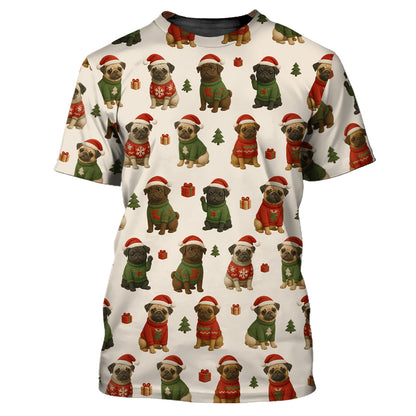 Funny Pug Pattern Shirts, Christmas Pug Shirt, Xmas Pug Hoodie For Dog Lover