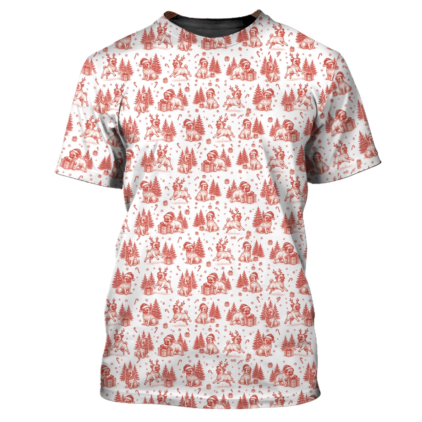 Pug Toile De Jouy Pattern Shirt, Christmas Pug Shirts, Xmas Hoodie For Pug Lover