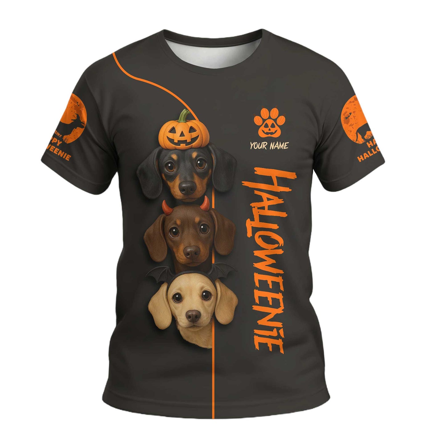 HalloWeenie - Dachshund Holiday Shirt, Christmas Tree Weiner Dog Tee, Pattern Polos For Spooky Season - Custom Name Shirt