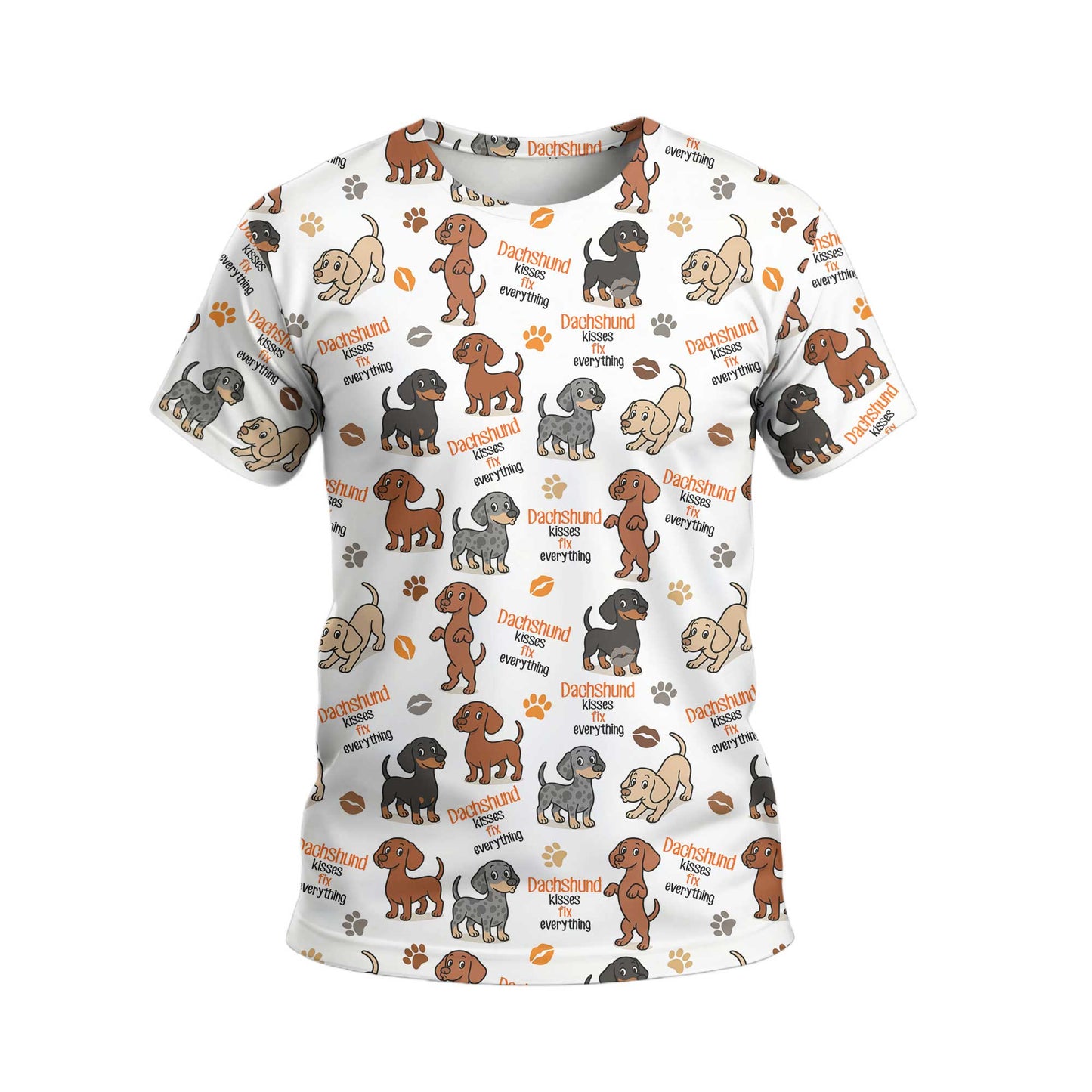 Dachshund Kisses Fix Everything Pattern Polos, Dachshund Shirt, Weiner Dog T Shirt