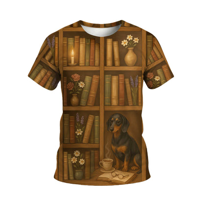 Cozy Bookshelf Design With Dog, Coffee And Candlelight, Dachshund Shirt, Dachshund Sweatshirt