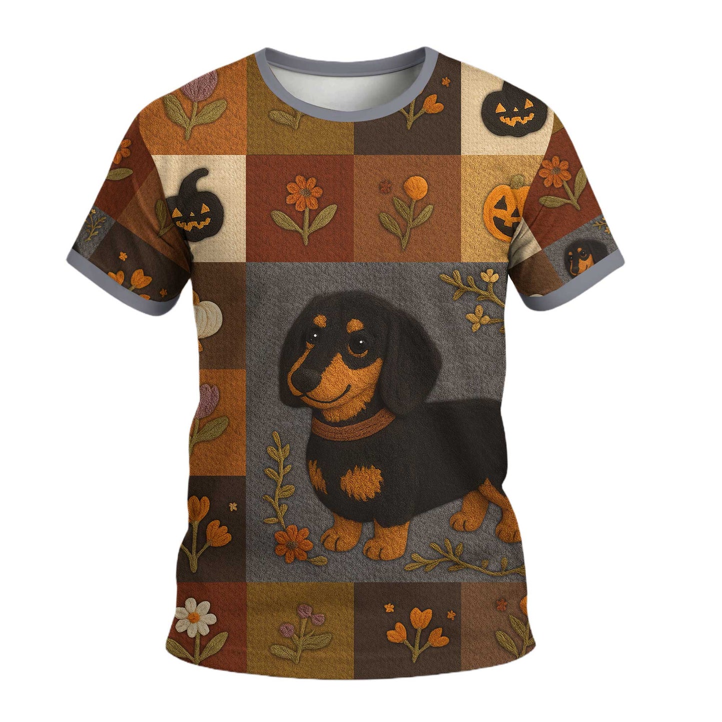 Pattern Polos For Spooky Season, Dachshund Halloween Shirt, Dachshund T Shirt - Autumn Floral Pumpkin
