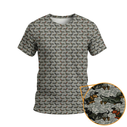 Sausage Dog Camo All Over Tee, Pattern Polos For Dog Lover, Dachshund Shirt