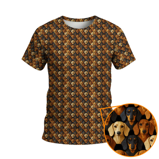 Funny All Over Print With Multiple Dog Faces Shirt, Pattern Polos, Dachshund Shirt, Weiner Dog Shirts