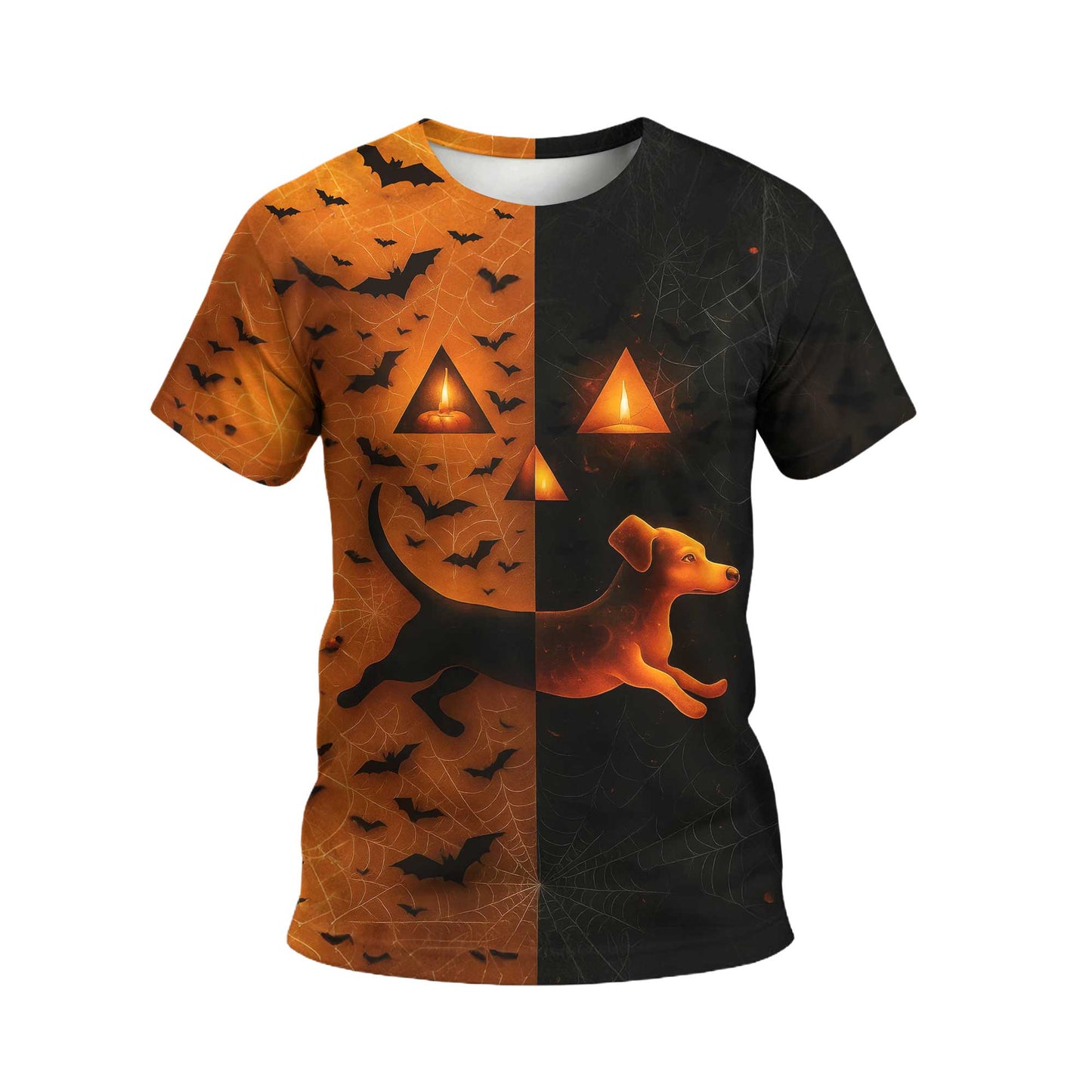 Split Orange & Black Spooky Halloween Dachshund Shirt, Dachshund Shirt, Weiner Dog T Shirt