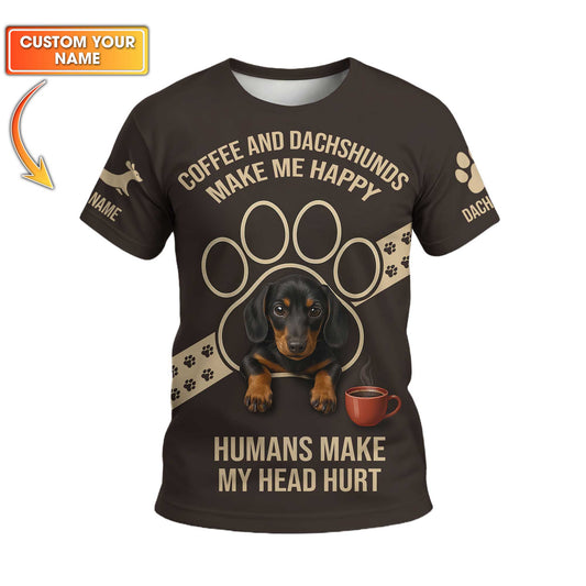 Coffee Dachshund Shirt, Funny Weiner Dog T Shirt, Pattern Polos For Spooky Season, Custom Name Shirt