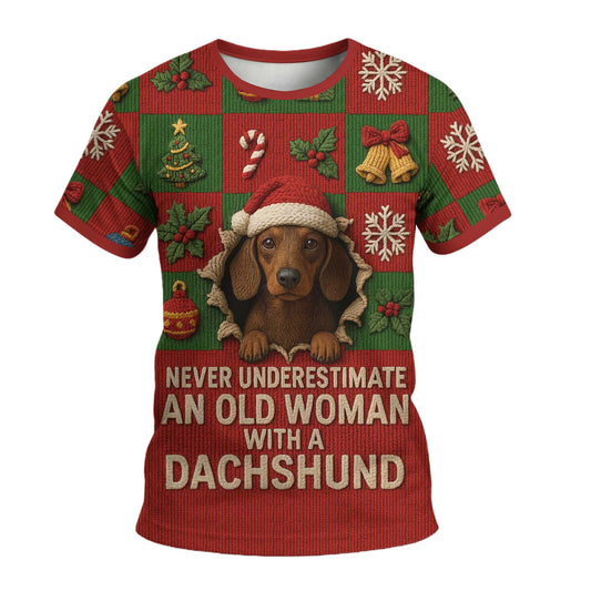 An Old Woman With A Dachshund, Dachshund Shirt Women's, Weiner Dog Tee, Pattern Polos For Spooky Season