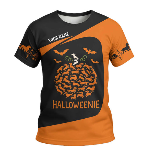 HalloWeenie - Dachshund Halloween Shirt, Weenie Dog Shirts, Pattern Polos For Spooky Season - Custom Name Shirt