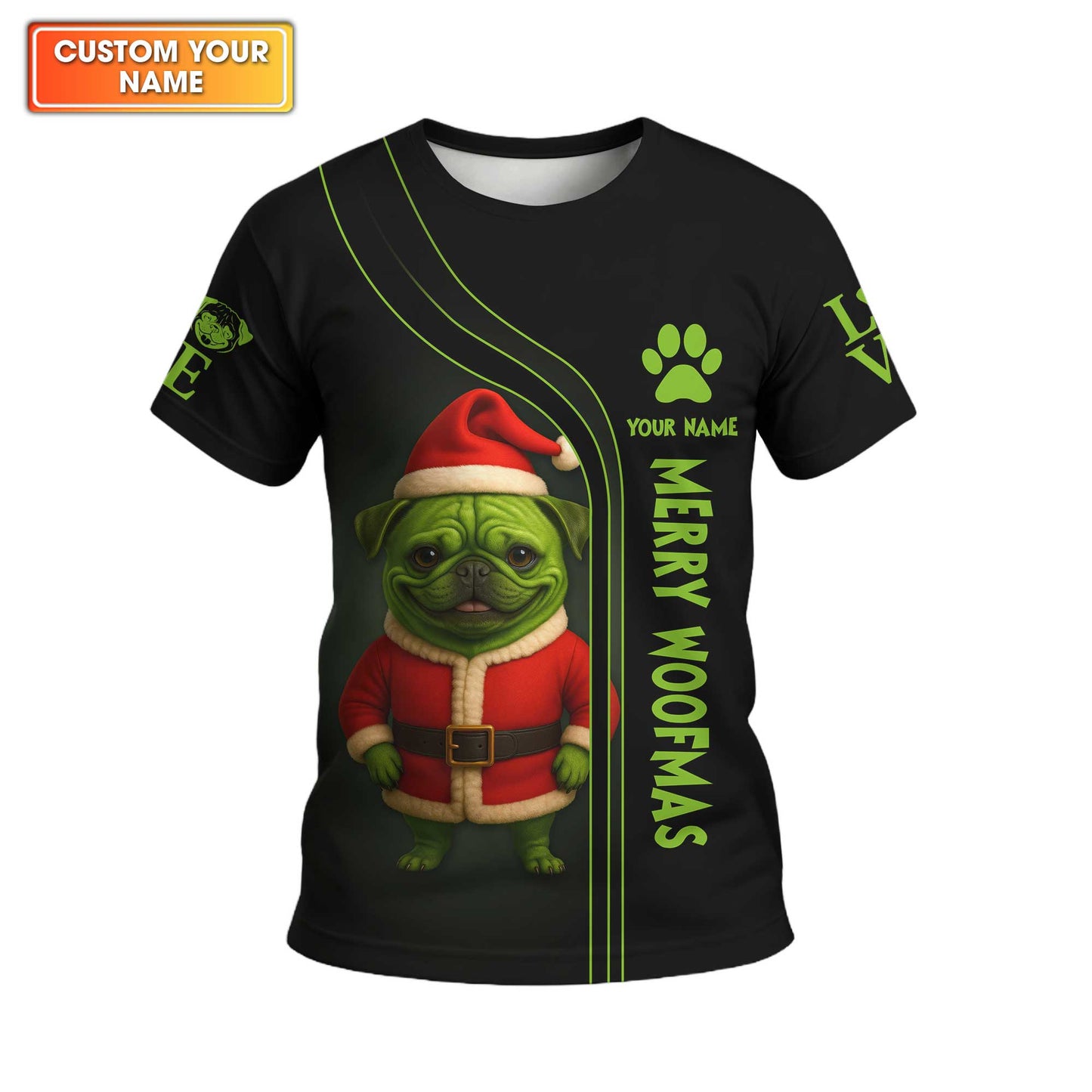 Custom Name Pug Christmas Shirt, Funny Merry Woofmas Shirt, Personalized Pug Xmas Hoodie For Dog Lover,
