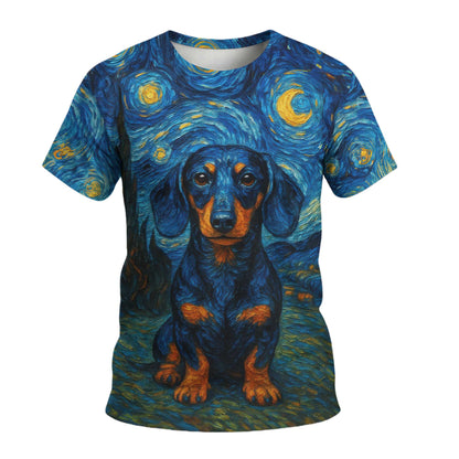 Dachshund Shirt, Weiner Dog Shirts, Van Gogh Starry Night Style