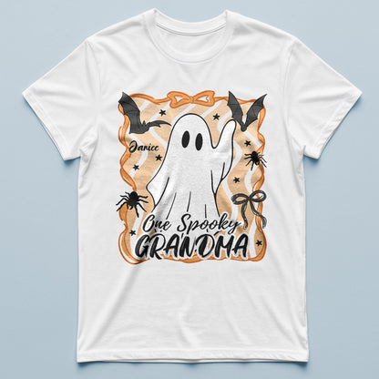 One Spooky Mama - Custom Ghost Coquette Bow Halloween - Personalized T-Shirt