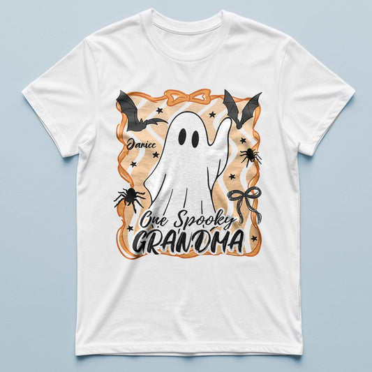 One Spooky Mama - Custom Ghost Coquette Bow Halloween - Personalized T-Shirt