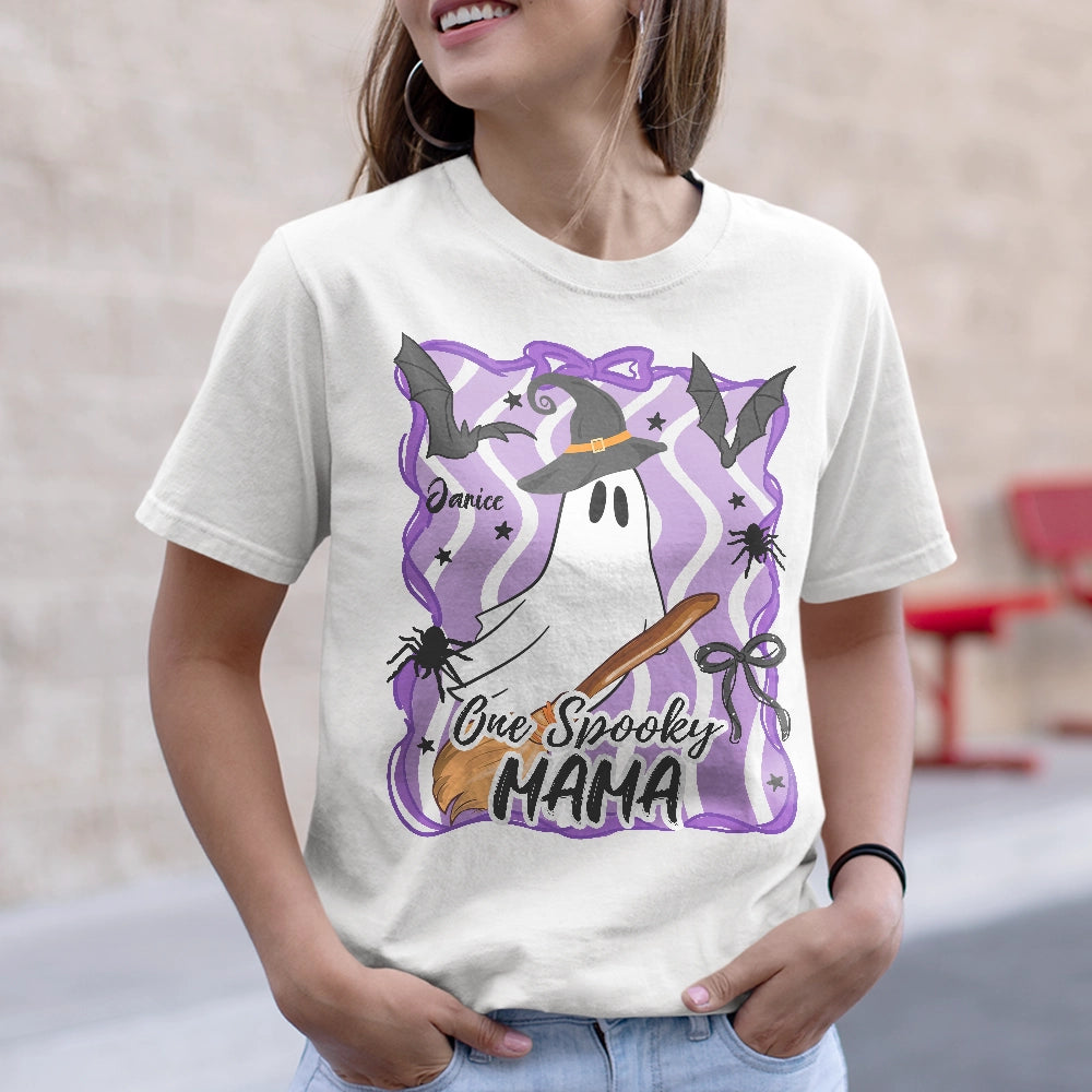 One Spooky Mama - Custom Ghost Coquette Bow Halloween - Personalized T-Shirt