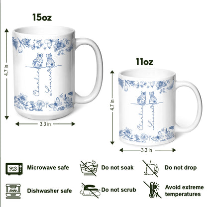 Cat Lover Gift - Chinoiserie Toile De Jouy Style - Personalized White Mug