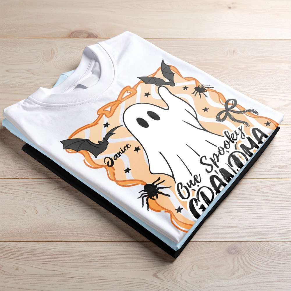 One Spooky Mama - Custom Ghost Coquette Bow Halloween - Personalized T-Shirt