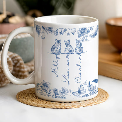 Cat Lover Gift - Chinoiserie Toile De Jouy Style - Personalized White Mug