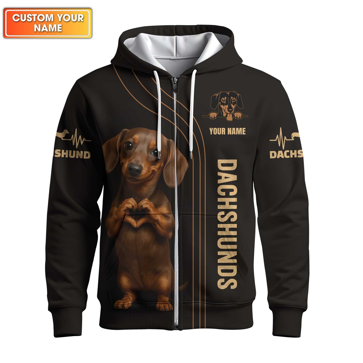 Custom Name Shirt With Cute Puppy Heart Hands Design, Dachshund Sweatshirt, Weiner Dog Shirts