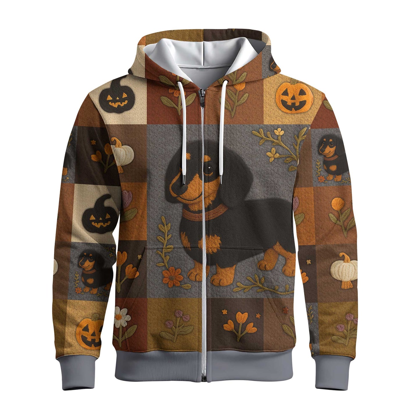 Pattern Polos For Spooky Season, Dachshund Halloween Shirt, Dachshund T Shirt - Autumn Floral Pumpkin