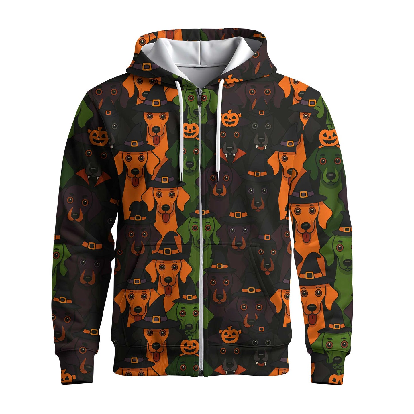 Weenie Dog Halloween With Witch Hat Print, Pattern Polos For Spooky Season, Dachshund Hoodie