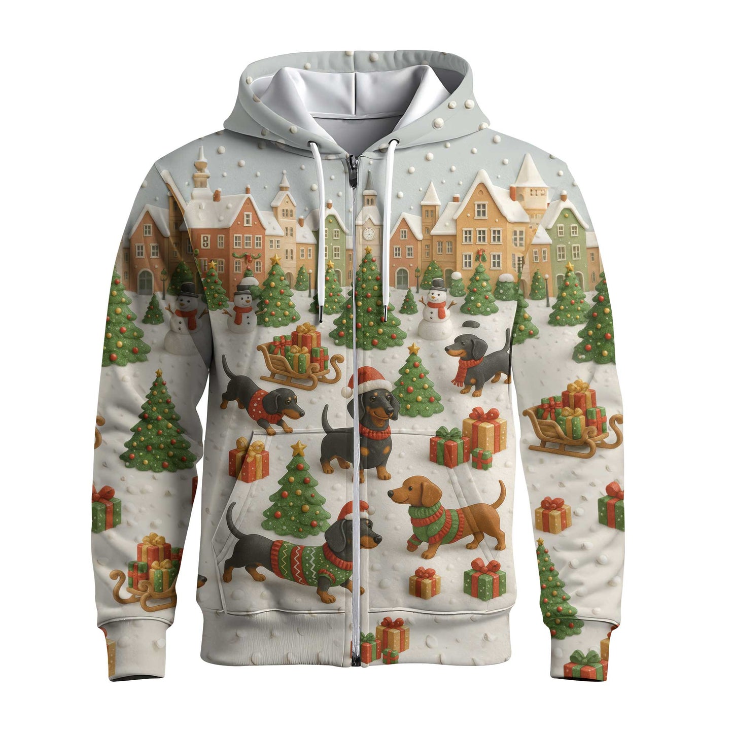 Christmas Dachshund Shirt, Holiday Weenie Dog Shirt, Winter Snow Sweater, Holiday Village Shirt