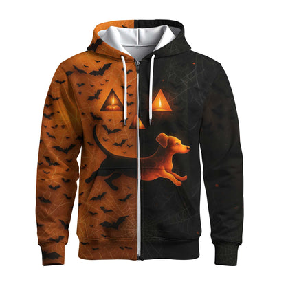 Split Orange & Black Spooky Halloween Dachshund Shirt, Dachshund Shirt, Weiner Dog T Shirt