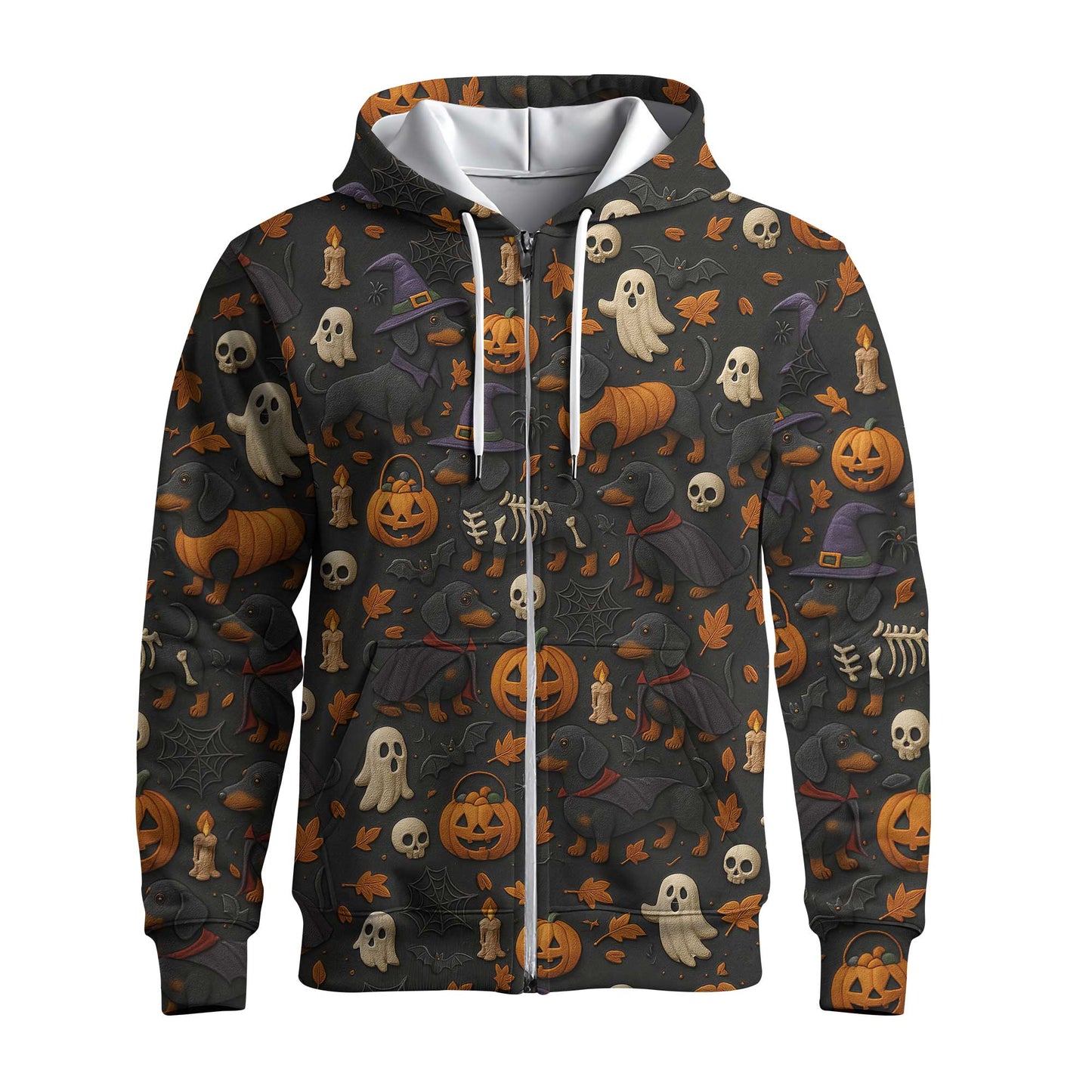 Pattern Dachshund Shirt, Halloween Dog Shirt, Pumpkin Ghost Skeleton Black Shirt