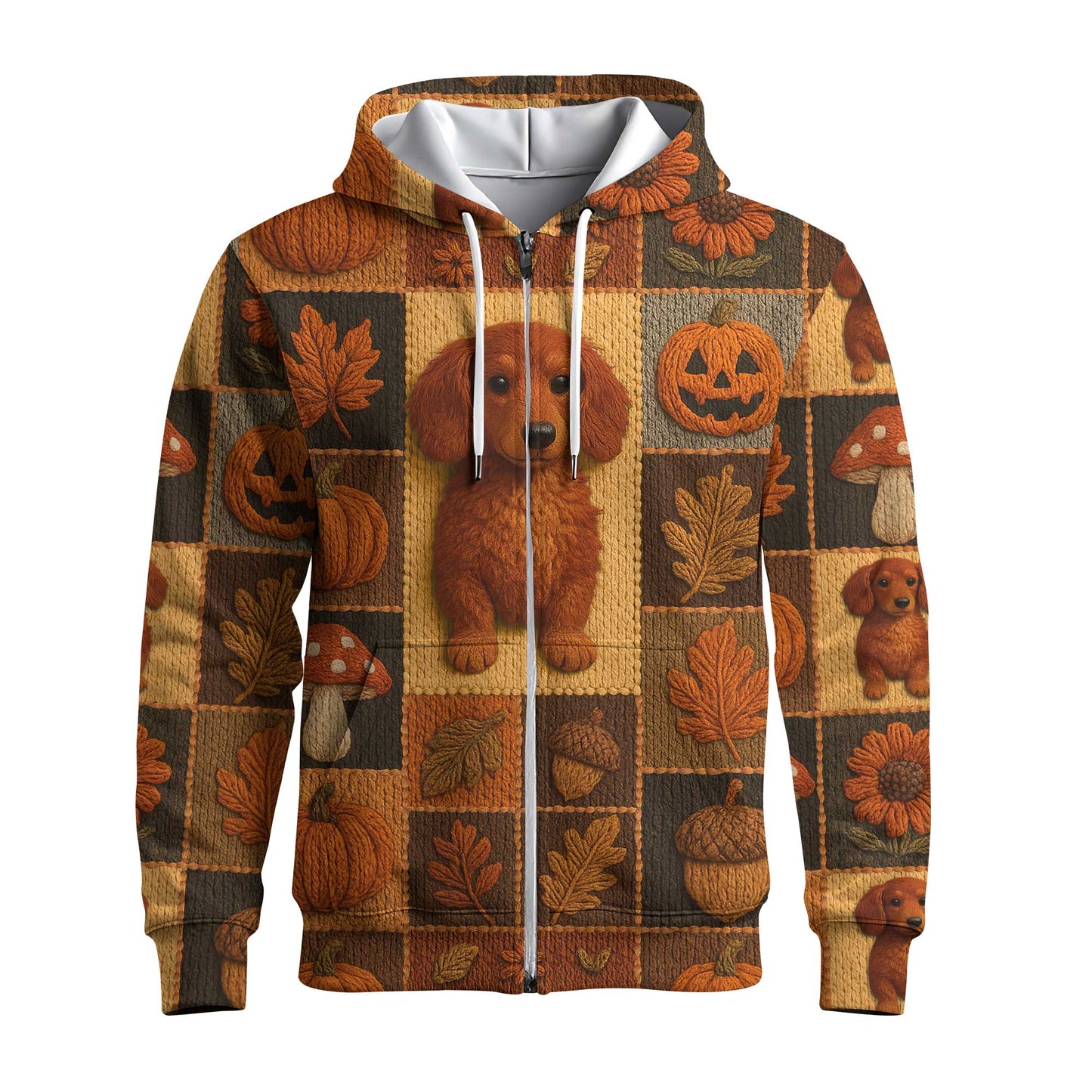 Pattern Polos For Spooky Season, Dachshund Sweatshirt, Fall Leaves Pumpkin Dog Shirt