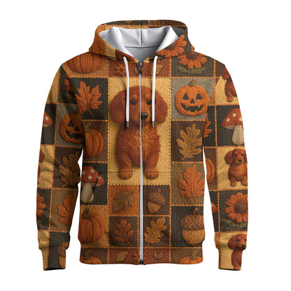 Pattern Polos For Spooky Season, Dachshund Sweatshirt, Fall Leaves Pumpkin Dog Shirt